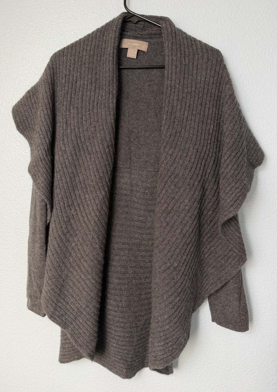 Lux Ply Cashmere Women's XL 100% Cashmere Gray Ribbed Draped Open Front Cardigan